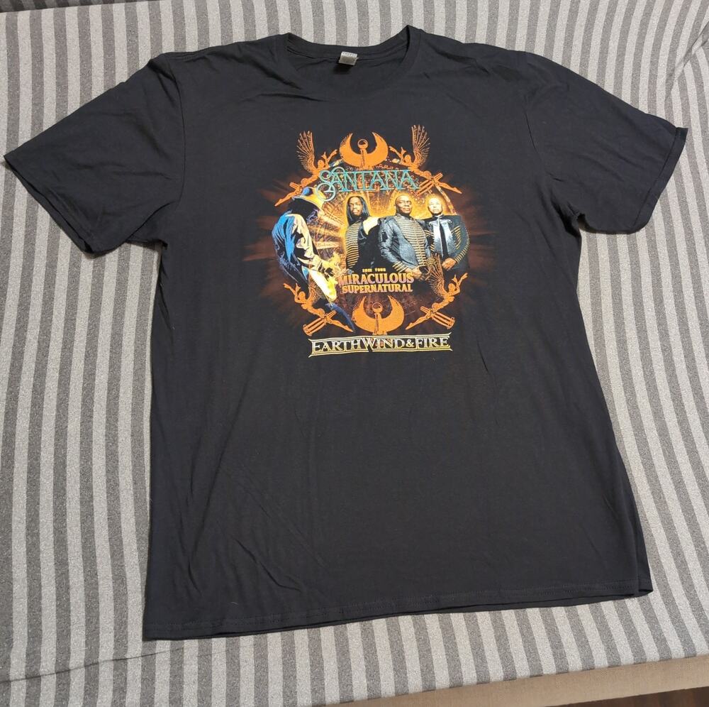 Santana Earth Wind & Fire Tour Shirt Adult Size L Large Black Short Sleeve